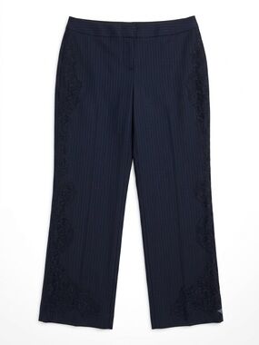 Express Stretch Vintage Y2K Pinstripe Lace Trim Trousers Pants Wool-Blend 13/14